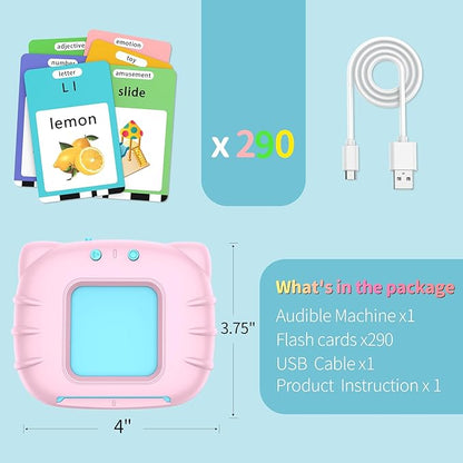 580 Pre-K Sight Words Talking Flash Cards with Dolch Words,Letters/Number Flash Cards 1-100 Kindergarten, Pocket Speech Toys, Educational Learning Gifts for 3 4 5 6 Year Old Girls, Pink
