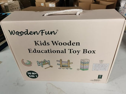 Wooden Toys for Kids, 5 in 1 Learning Educational Set (Includes Rainbow Stacker, Hammering Pounding, Race Track, Tumbling Tower Blocks, Alphabet Writing)- Gift for Boys Girls