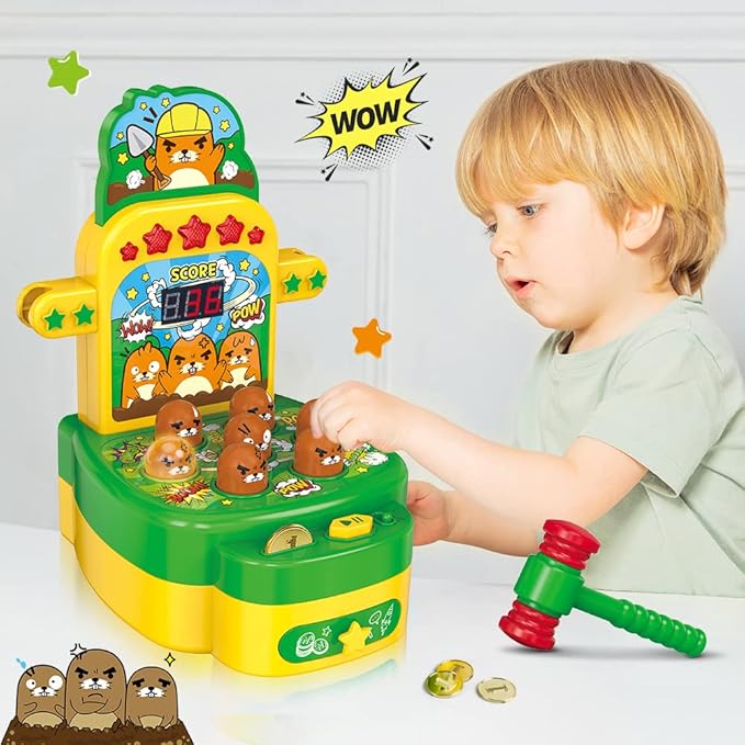 VATOS Hammer Game, Mini Electronic Arcade Game with 2 Hammers, Pounding Toys Toddler Toys for 3 4 5 6 7 8 Years Old Boys Girls, Developmental Toy Interactive Toy