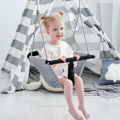 Toddler&2-in-1 Baby Swing - Adjustable Rope Swings Seat for Kids | Indoor & Outdoor Durable Backyard Swing Set for Infants & Toddlers (Gray)