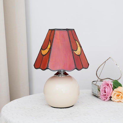 Mushroom Lamp Tiffany Stained Glass Moon lamp Cute Small Bedside Table Lamps for Living Room Home Decor,Girls Women Birthday Christmas Thanksgiving Day Gift,Red