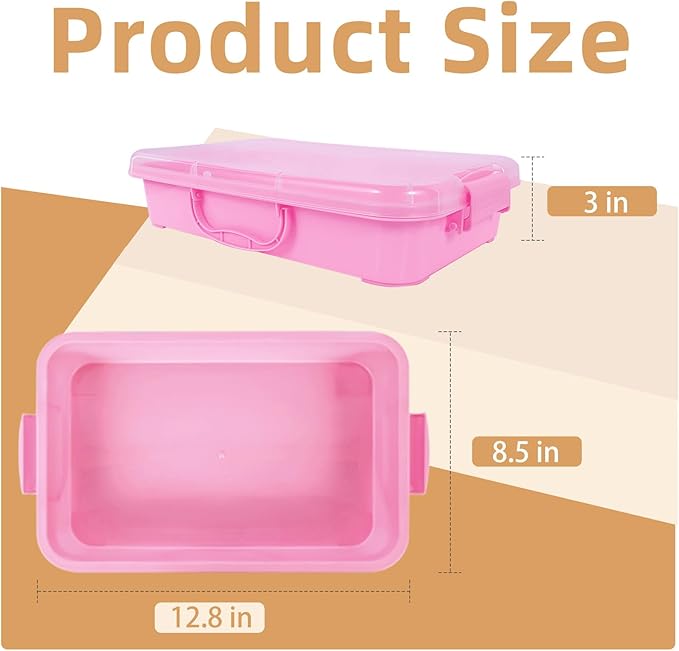 3 Pcs Plastic Sensory Bins-Portable Sandbox Container with Handle & Clear Lid-Stackable Play Tray for Kids Storage Sand,Toys & Crafts-Organizing Container for Home,Office and More(Green+Blue+Pink)