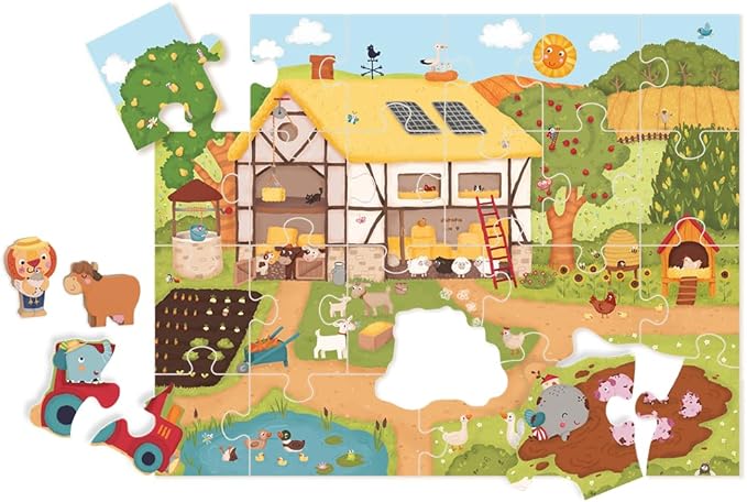 Happy Barn Farm Story Puzzle | 3+ Years | Size 20" x 15.5" | 26 Piece Set | 2 Figures and 2 Mini Puzzles Included | Glow in The Dark | Problem Solving | Puzzles Collection |