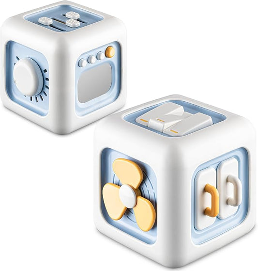 Airplane Toys for Toddlers 1-3, Activity Cube Montessori for 6-12 Months, Sensory Toys Busy Board for 12-18 Months, Travel Cube for 1 Year Old Boys, Birthday Gifts for 1 Year Old Boys Girls, Blue