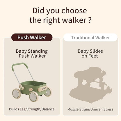 PULA Baby Push Walker with Wheels Toddler Wagon for First Learner Baby Toys 6-12 Months, 1 Year Old Birthday Gifts, Indoors and Outdoors (Green)