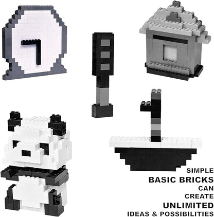 Building Bricks 1000 Pieces in Black, Dark Grey, Light Grey & White, Classic General Building Blocks Toys for Boys & Girls, Bulk Basic Brick Tiles for Adult's Building Projects