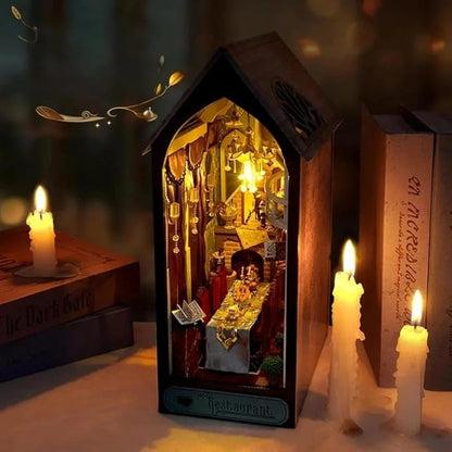 Domigard Book Nook Kit - DIY Miniature House Kit Bookshelf Decor 3D Wooden Dollhouses for Adults Teens LED Book Nook Kits for Adults Unique Birthday Christmas Gift for Family and Friends