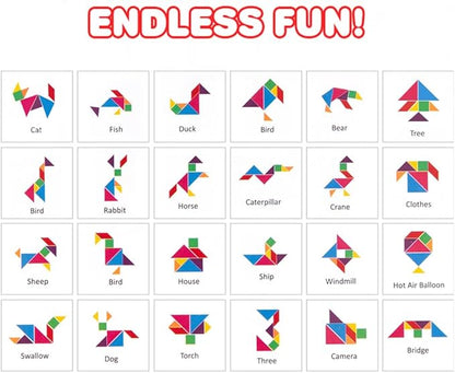 ArtCreativity Wooden Tangram Puzzles for Kids (Set of 6) Wood Tangrams with 7 Colored Pieces Each, Fun Educational Brain Teaser, Learning Toy for Boys and Girls, Fun Party Favor