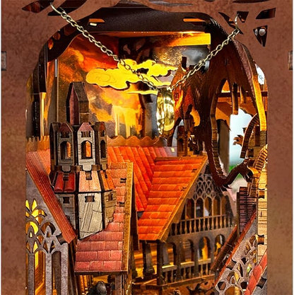 Book nooks DIY Dollhouse Kit for Adults 3D Stereo Assembly Night Light Sensing Wooden Bookend Jigsaw Building Model Gifts for Family,Friends (The Lord The Ring)