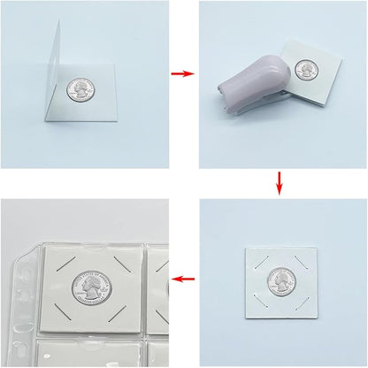 400 PCS Cardboard Coin Flips with 20 Sheets Coin Pocket Pages, 8 Assorted Sizes 2" x 2" Cardboard Coin Holders Coin Flips Coin Collection Supplies for Dime, Dollars, Penny, Quarter, Nickels Collecting