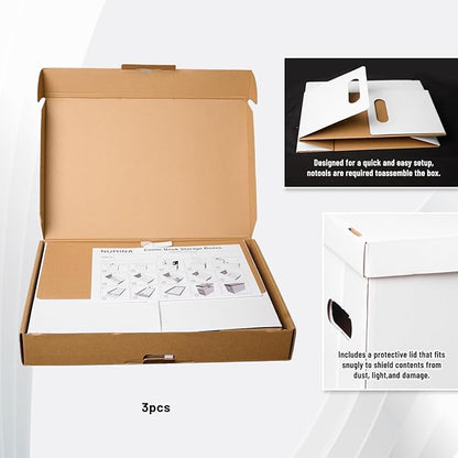 NUMINA Comic Book Boxes – 3 Pack Short Boxes | Fits 150–175 Comics | Comic Book Storage Organizer for Silver & Current Age | Durable Stackable Cardboard Box