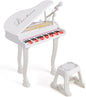 HONEY JOY Classical Kids Piano, 37-Key Toy Mini Grand Piano with Music Stand & Stool, Portable Electronic Educational Musical Instrument Toy w/ Microphone, Lights, Gift for Kids (White, 37 Keys)