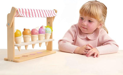 Tender Leaf Toys - Scoops and Smiles - Ice Cream Toy Shop with 5 Solid Wood Pretend Play Set for Kids, Play Food and Accessories, Encourage Role Play and Develops Social Skills - Age 3+