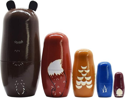 Tphon Russian Nesting Dolls Bear Wooden Matryoshka Dolls for Kids Handmade Cute Cartoon Animals Pattern Nesting Doll Toy Stacking Doll Set of 5