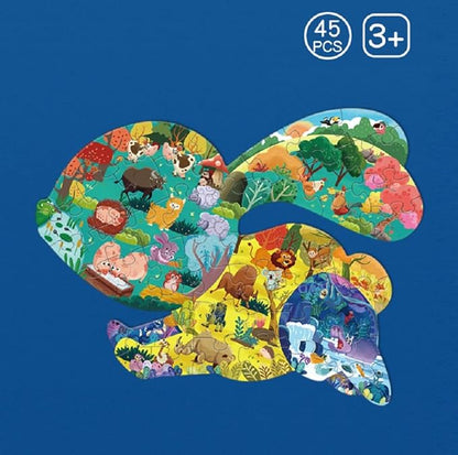 Floor Puzzles for Kids Ages 3-5, 4-6, Big Pieces Jumbo Puzzles Colorful Animal Shaped Puzzle Learning Educational Toys Games Gifts for Children(Rabbit-45 Pieces)