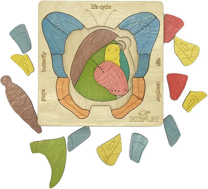 Life Cycle of A Butterfly | 31 Piece Wooden Multilayered Jigsaw Puzzles for Kids | Educational Toy and Gift for Boys & Girls 3 Years and Above