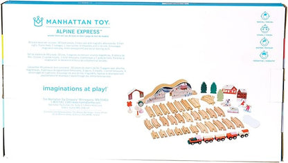 Manhattan Toy Alpine Express 49-Piece Wooden Toy Train Set with Scenic Accessories for Toddlers 3 Years and Up Multicolor
