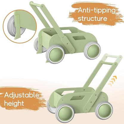2025 HOMEKOL Wooden Baby Walker,Baby Push Walker, Adjustable Speed Baby Walker for Boys and Girls, Baby Activity Center, Gift for Birthday, Christmas and New Year Nature Green