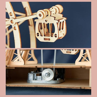 Rolife 3D Wooden Puzzle Hand Crank Music Box Machinarium Toys-DIY Wood Craft Kit-Creative Gift for Adults When Christmas/Birthday (Ferris Wheel Wood Color)