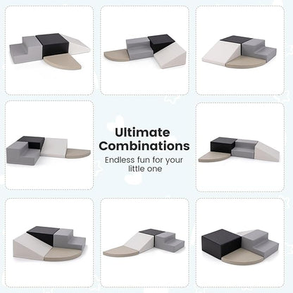Costzon Climbing Toys for Toddlers, 4 Pieces Climb and Crawl Foam Kids Building Blocks for Children Development & Indoor Active Play, Soft Play Set for Newborn Infant Baby (Black & White & Gray)