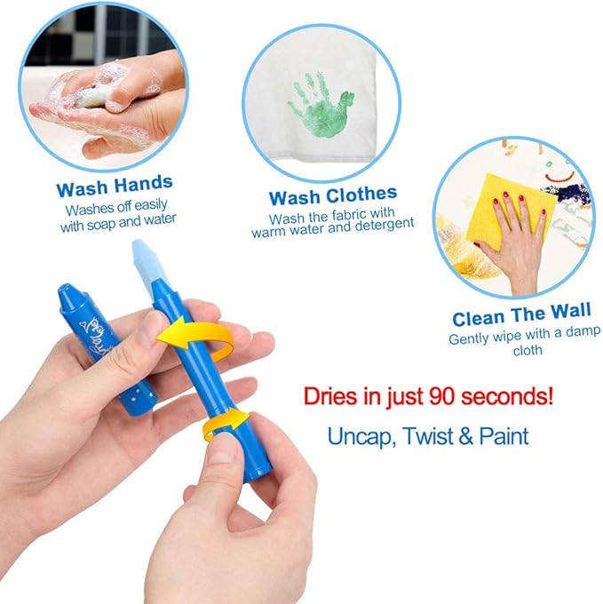 Tempera Paint Sticks, Washable Paint Sticks for Kids, Quick Drying & No Mess, Non-Toxic, Best Art Birthday Gifts for Kids (12 Colors)