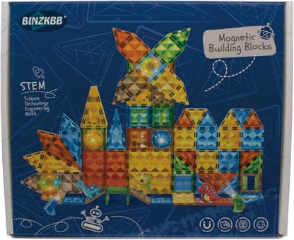 BINZKBB Magnetic Tiles Building Blocks,Lighted 3D Clear Educational STEM Construction Set,Preschool Sensory Magnet Dinosaur Creativity Toys for Kids Age 3 4 5 6 8+ Years Old Girls Boys Toddlers
