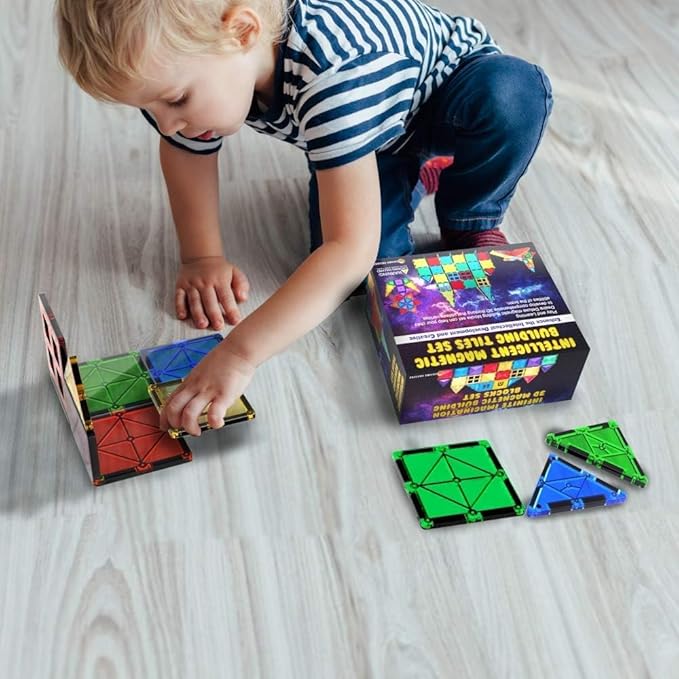 Desire Deluxe Magnetic Tiles Building Blocks Construction Toys for Boys & Girls 47pc – STEM Learning Educational, Kids Age 3 4 5 6 7 8 Year Old Gift
