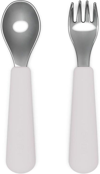Lalo Utensils - Toddler Fork and Spoon Set - Stainless Steel and Silicone Ergonomic Toddler Utensils - Children Safe Flatware Set - 2 Pieces - Lavender