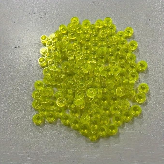 1200 Piece Transparent Colors Building Plate Bulk, Round 1x1, Compatible with Lego Parts and Pieces: (Color:Trans Yellow)