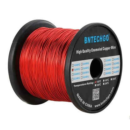 BNTECHGO 18 AWG Magnet Wire - Enameled Copper Wire - Enameled Magnet Winding Wire - 3.0 lb - 0.0393" Diameter 1 Spool Coil Red Temperature Rating 155℃ Widely Used for Transformers Inductors