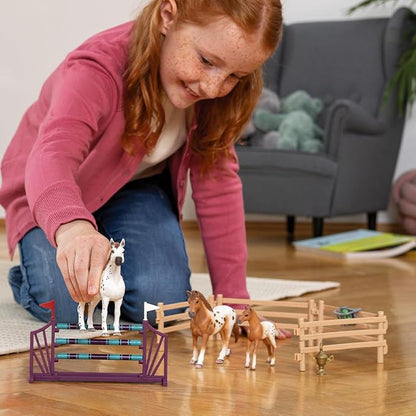Schleich Horse Club - 17PC - Lisa's Tournament Training Horse Toy Set with 3 Horses and Accessories - Realistic Stallion, Mare, Foal Figurines for Girls and Boys - Farm Toys for Kids Ages 5+ - 42433