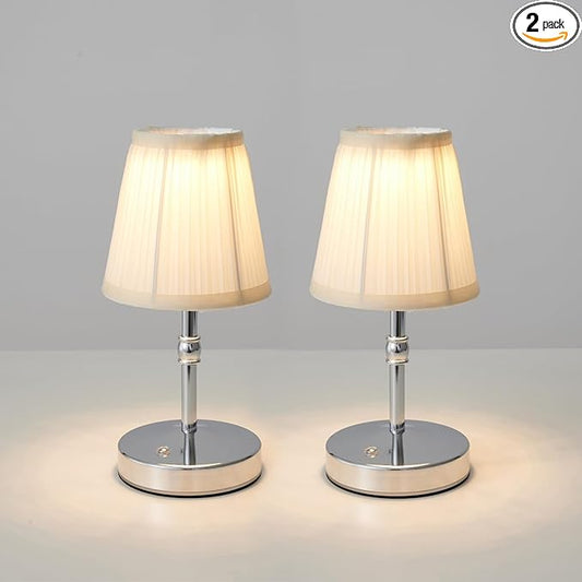 3000 mah Battery lamp,5W LED Small Touch Lamps,3 Color Temperature Dimmable Rechargeable Lamp,Cordless Lamp for Kitchen,Mini Lamps for Small Spaces (Chrome,2 Pack)