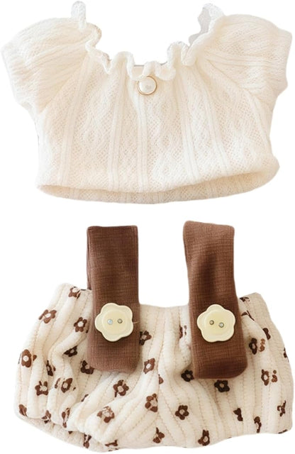 Clothes for Dolls Accessories (No Doll), Cute Outfit Set 2 Pieces Bib Pants for 15 & 17cm Doll Suit, Stylish Dress Up Overalls Doll Clothing Set Replacement Beige
