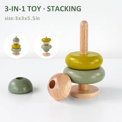 PairPear 3-in-1 Montessori Wooden Toy Set, Shape Sorter Cube, Stacking Tree & Farm Animal Puzzle, Natural Learning Toys for Toddlers 12M+
