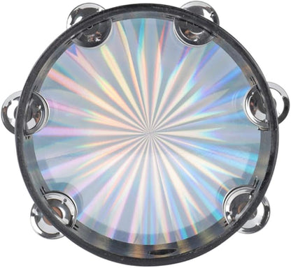 Tambourine 8 inch Radiant Hand Held Drum with Double Row Jingles Reflective Drum Musical Instrument for Church Adults KTV Party