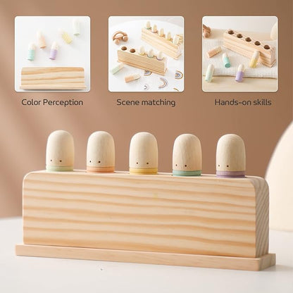 Pop Up Toy Multicolor Puppets | Wooden Color Sorting | STEM Montessori Color Matching Toys | Preschool Learning Educational Toys Gifts for Kids Boys Girls Ages for 3+ Years (Neutral Colours)