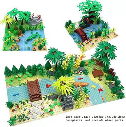 Baseplates Grassland Field and River Pattern 10"x10" Brick Building Block Classic Base Plate Toy for City Roads,Farm,Garden Etc Tight fit Major Brands(1x Straight and 1x Curve)