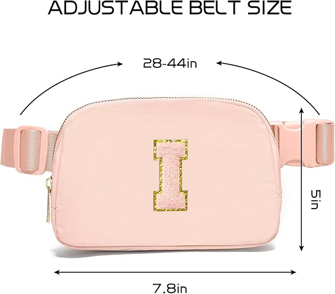 Gitus Gifts for 8 9 10 11 12 Year Old Girls Belt Bag Fanny Pack Crossbody Bags with Initial Letter Patch Cute Stuff Birthday Gifts for Teen Girls Women Personalized Trend Stuff (Coral Pink-I)