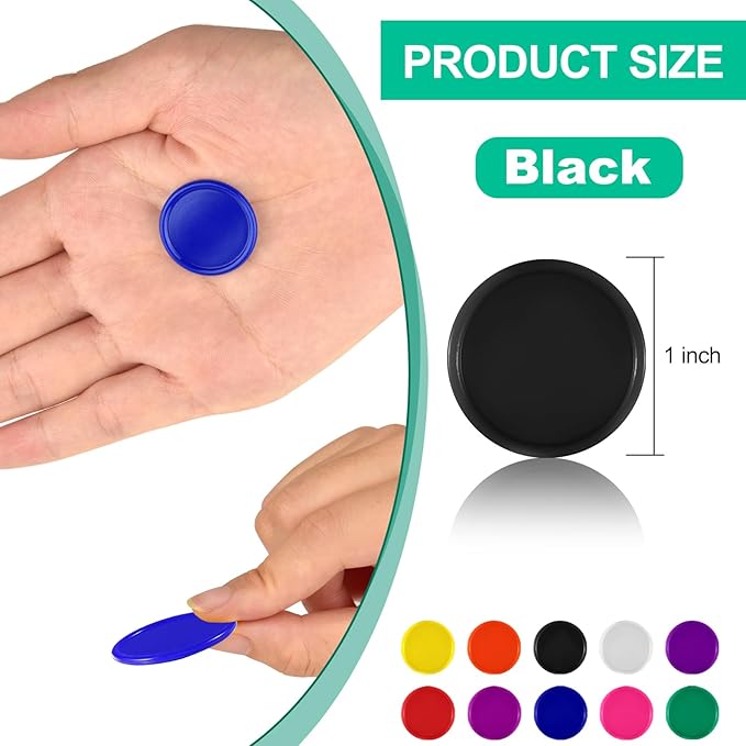 Coopay 500 Pieces Plastic Learning Counters Disks Bingo Chip Counting Discs Markers for Math Practice and Poker Chips Game Tokens Kids Reward, 1 Inch (Black)