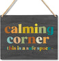 Calming Corner Hanging Wood Sign Plaque - Safe Space, Classroom Decor, School Counselor Office, Calm Down Corner Decorations, Boho Style (Gray), 10x8