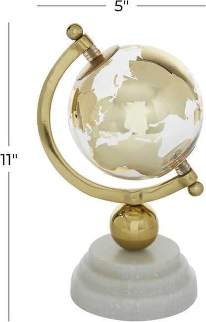 Deco 79 Marble Globe with Marble Base and Tiered Base, 5" x 5" x 11", Gold