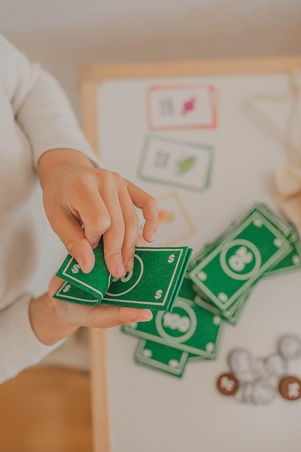 Good Ground Pretend Play Kids Felt Money Educational Montessori Toy Dollars Bills Coins Wallet Childrens Counting Set Toddlers STEM Gift