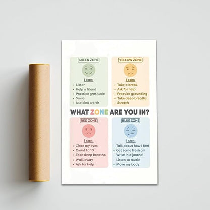 BFXLMKI Zones of Regulation Poster Classroom Decor Feelings Chart Classroom Posters ADHD Self-Regulation Coping Skills Printable School Counselor 05 Unframe-style 16x24inch(40x60cm)