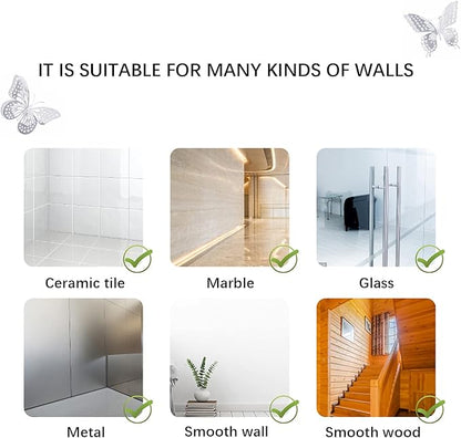 SAOROPEB 3D Butterfly Wall Decor, 48 Pcs 4 Styles 3 Sizes, Removable Metallic Wall Sticker Room Mural Decals for Kids Bedroom Nursery Classroom Party Decoration Wedding Decor DIY Gift (Sliver)