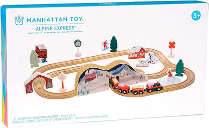 Manhattan Toy Alpine Express 49-Piece Wooden Toy Train Set with Scenic Accessories for Toddlers 3 Years and Up Multicolor