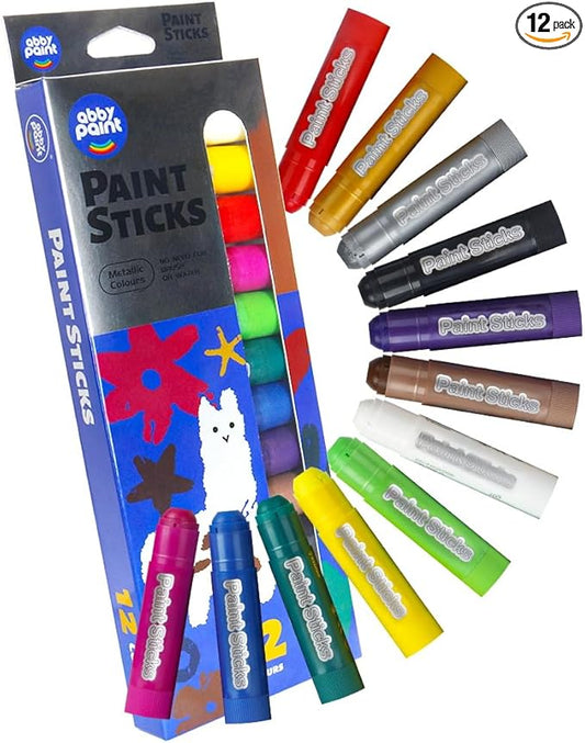 12 Metallic Colors Washable Tempera Paint Sticks, Quick Drying and Non-Toxic Paint Sticks for Kids and Toddlers