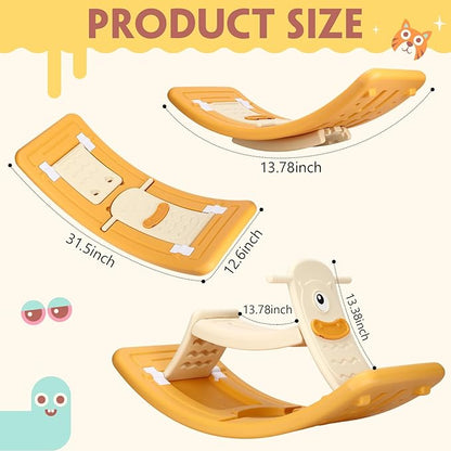 Rocking Horse 2 in 1 Wobble Balance Board for Kids 3-5 Year Old Rocker Board Baby Rocking Toy with Pedal and Backrest Open Ended Learning Toy for Preschool Birthday Christmas, Duck Design