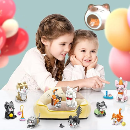 Party Favors for Kids 9 Styles Cat Building Blocks Toys Kitten Animals Build Bricks for Classroom Prizes Goodie Bag Fillers Halloween Christmas Easter Birthday Gift Toy for Boys Girls Ages 6+