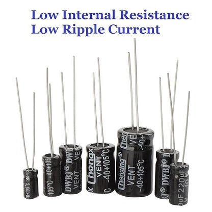 OCR Capacitor Kit, 500Pcs 24 Values Aluminum Electrolytic Capacitor Kit, Range 0.1uF - 1000uF 10V - 50V Assortment Kit for Electronic Repairs on Circuit Boards