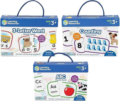Learning Resources Preschool Puzzle Cards, ABCs, Counting & 3-Letter Words, Ages 3+